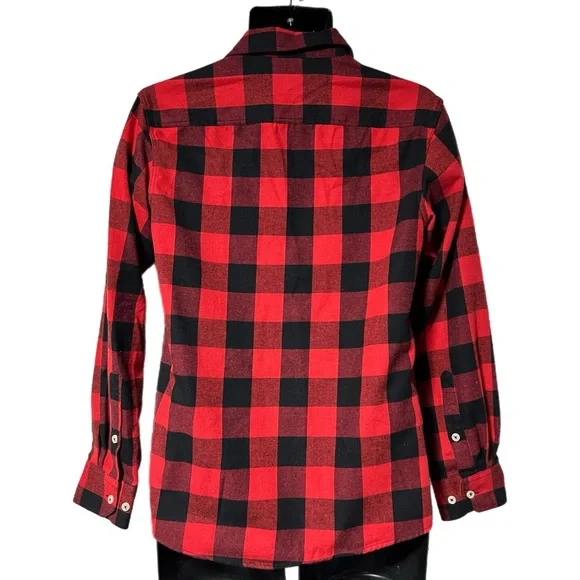 Buffalo Plaid Flannel Shirt Red Black Check Design in Italy Size Small - Picture 3 of 8